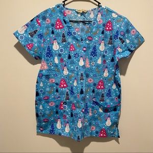 Winter-Themed Scrub Top